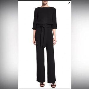 Diane Von Furstenburg Gwynne 3/4 Sleeve Crepe Black Jumpsuit S948101R15, Size 8